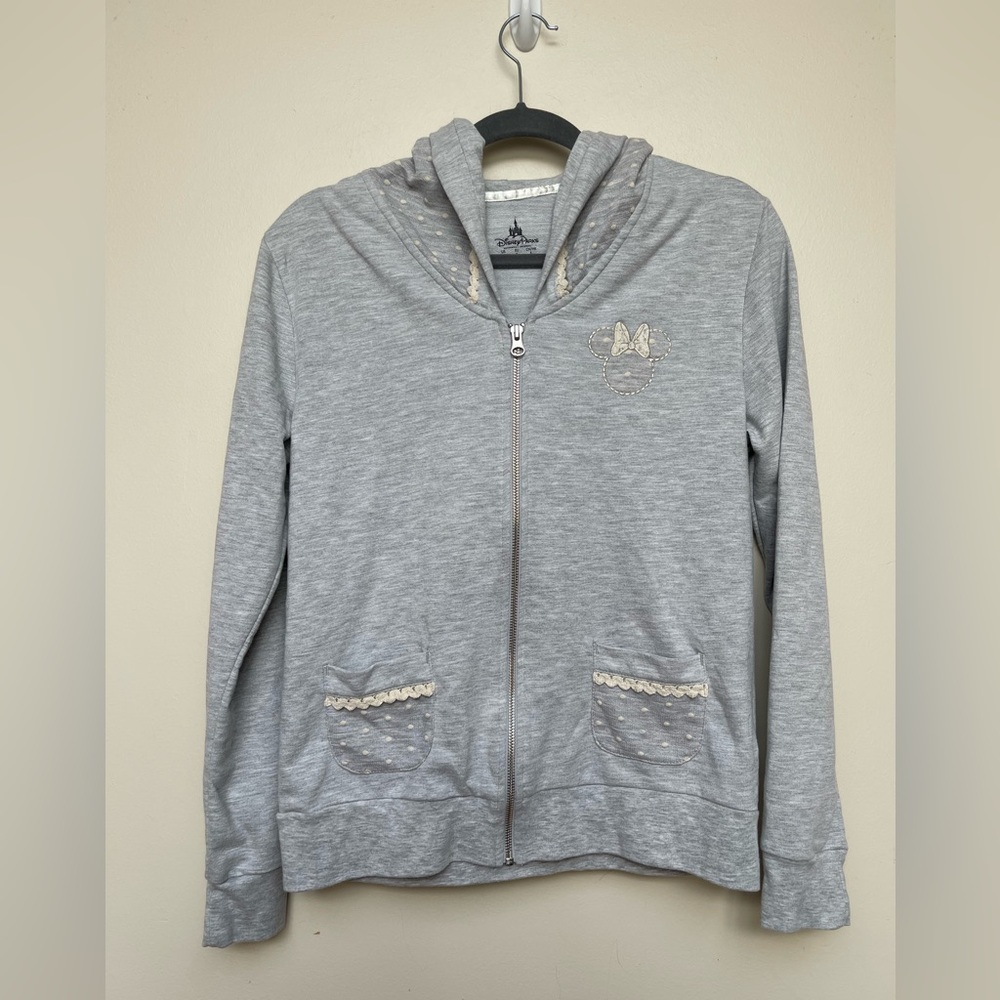 Disney Parks Minnie Mouse grey zip hoodie | Size M
